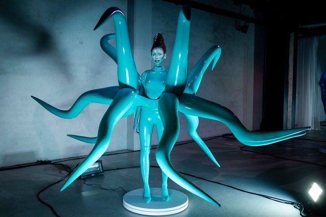 A model poses during the ON|OFF Presents...Jack Irving presentation during London Fashion Week February 2024 on February 16, 2024 in London, England. (Photo by Tristan Fewings/Getty Images)