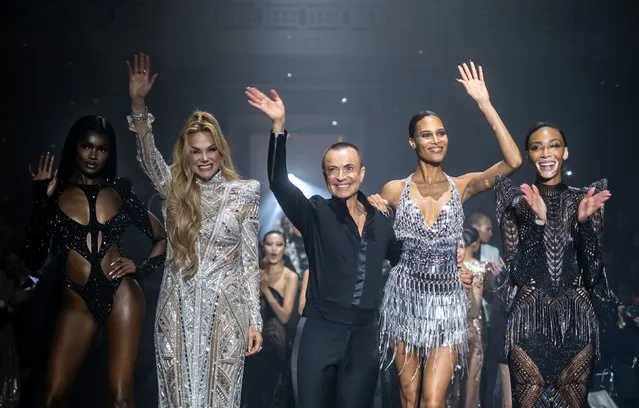 Models on the catwalk with Julien Macdonald during his show at Freemasons Hall, London, at London Fashion Week 2023 on Sunday, February 19, 2023. (Photo by Jeff Moore/PA Images via Getty Images)