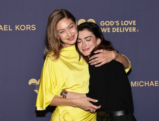 American fashion model Gigi Hadid and American actress Anne Hathaway attend God's Love We Deliver 2025 Golden Heart Awards at Cathedral of St. John the Divine on October 20, 2025 in New York City. (Photo by Dimitrios Kambouris/Getty Images)