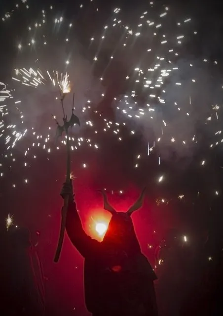 A reveller wearing a demon costume takes part in the traditional festival of “Correfoc” in Palma de Mallorca, on January 17, 2015. (Photo by Jaime Reina/AFP Photo)