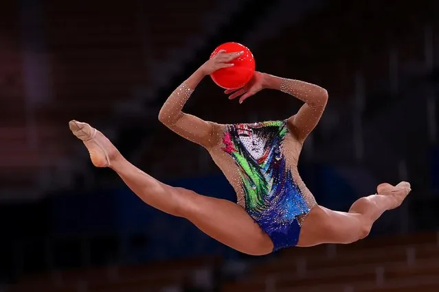 Linoy Ashram of Israel competes during the individual all-around final in rhythmic gymnastics at the Tokyo Olympics on August 7, 2021, at Ariake Gymnastics Centre. (Photo by Lisi Niesner/Reuters)
