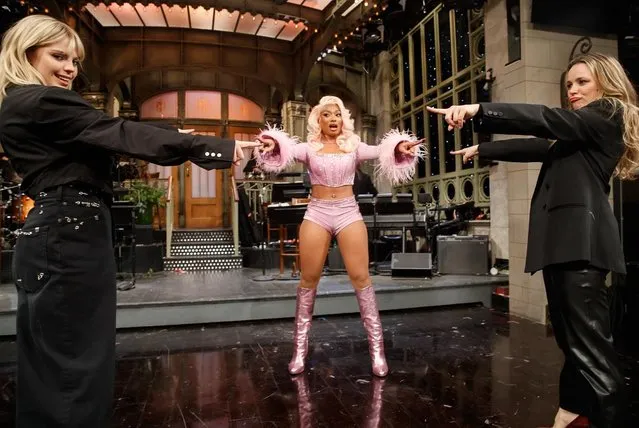 American rapper Megan Thee Stallion, American singer and songwriter Reneé Rapp and Canadian actres Rachel McAdams recreate the “Spider-Man” meme for Regina George in the last decade of January 2024. (Photo by theestallion/Instagram)