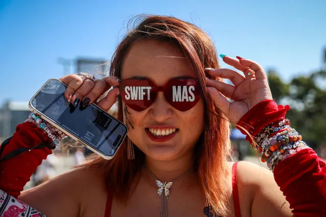 A Taylor Swift fan, also known as a “Swiftie”, poses for a photo for the first of Swift's three shows in Melbourne on February 16, 2024. Swift is playing to 260,000 fans over three concerts in Melbourne starting February 16 as part of her Eras World Tour. (Photo by William West/AFP Photo)