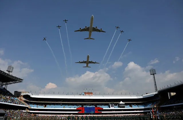 Aircraft fly past during South Africa President Cyril Ramaphosa's inauguration at Loftus Versfeld stadium in Pretoria, South Africa, May 25, 2019. (Photo by Siphiwe Sibeko/Reuters)