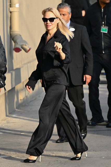 Canadian-American actress and model Pamela Anderson is seen arriving at the “Jimmy Kimmel Live!” show on January 30, 2025 in Los Angeles, California.  (Photo by DUTCH/Bauer-Griffin/GC Images)