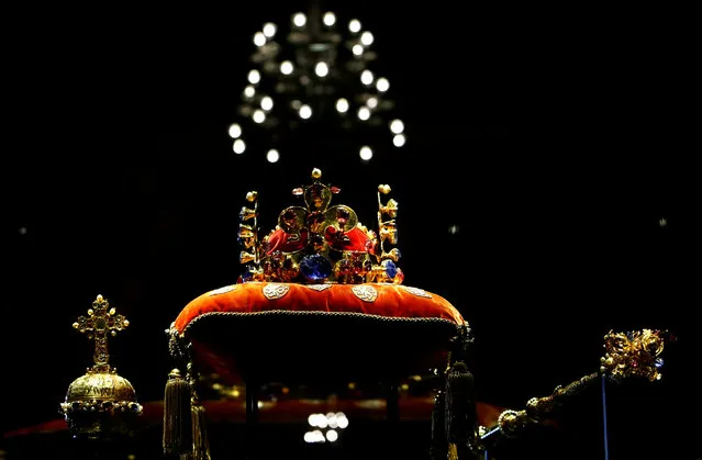 The Bohemian Crown Jewels rest on a cushion after being removed from their case at Prague Castle to be displayed for the public, marking the 100th anniversary of the founding of Czechoslovakia in Prague, Czech Republic, January 15, 2018. (Photo by David W. Cerny/Reuters)