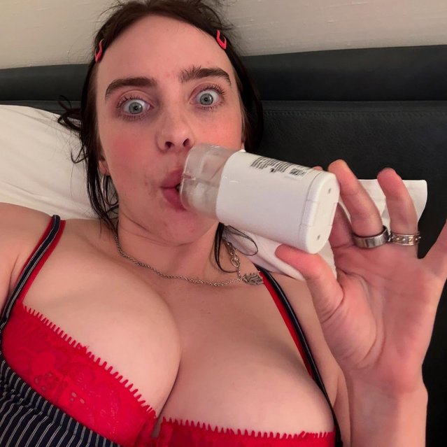 American singer-songwriter Billie Eilish self-medicates while on a break from her “Hit Me Hard and Soft” tour on August 12, 2025. (Photo by billieeilish/Instagram)