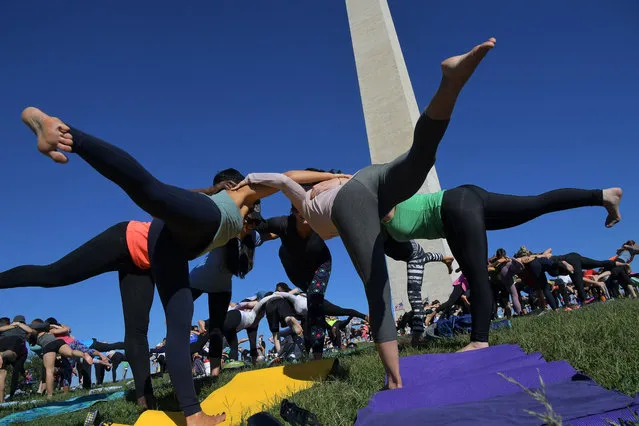 Hundreds of folks gather for Yoga on the Mall September 25, 2016 in Washington, DC. (Photo by Katherine Frey/The Washington Post)