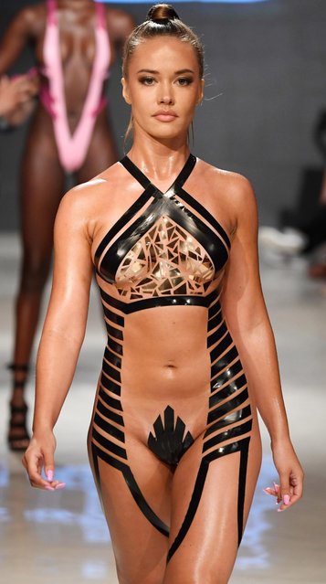 A model walks the runway for Black Tape Project at Miami Swim Week powered by Art Hearts Fashion Swim/Resort 2018/19 at Faena Forum on July 15, 2018 in Miami Beach, Florida. (Photo by Arun Nevader/Getty Images for Art Hearts Fashion)