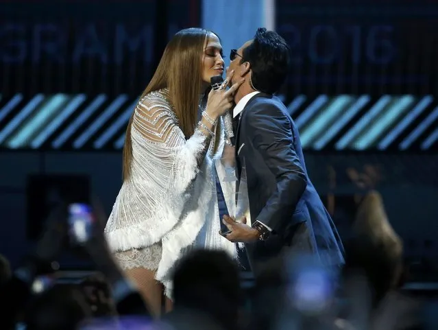 Jennifer Lopez kisses Marc Anthony after she presented him with an award honoring him as Latin Recording Academy person of the year at the 17th Annual Latin Grammy Awards in Las Vegas, Nevada, U.S., November 17, 2016. (Photo by Mario Anzuoni/Reuters)