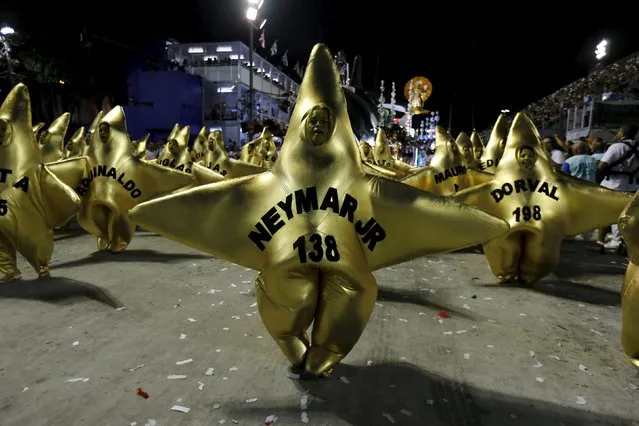 Revellers of Grande Rio samba school perform during the carnival parade at the Sambadrome in Rio de Janeiro, February 8, 2016. (Photo by Sergio Moraes/Reuters)