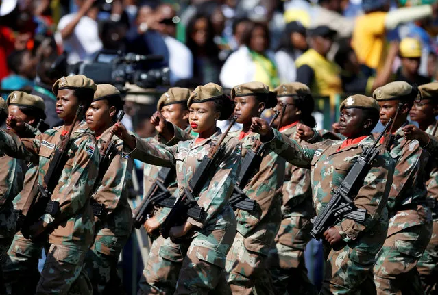 Soldiers parade at the inauguration of Cyril Ramaphosa as South African president at Loftus Versfeld stadium in Pretoria, South Africa May 25, 2019. (Photo by Siphiwe Sibeko/Reuters)