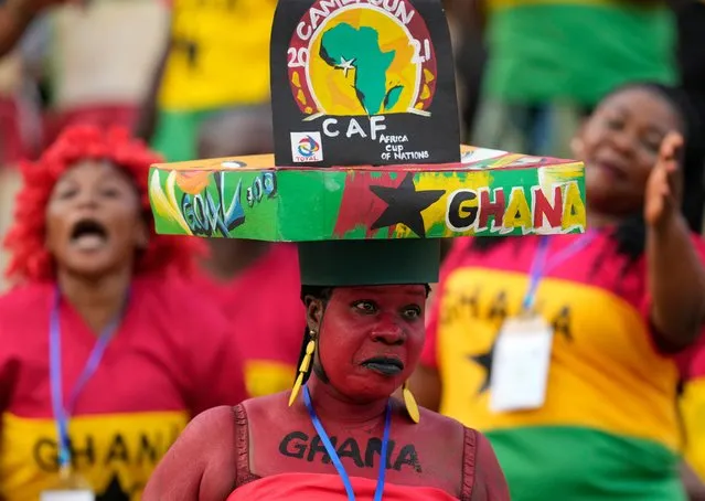 Ghana supporters during the African Cup of Nations 2022 group B soccer match between Morocco and Ghana at the Ahmadou Ahidjo stadium in Yaounde, Cameroon, Monday, January 10, 2022. (Photo by Themba Hadebe/AP Photo)