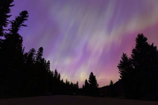 Aurora borealis, commonly known as the northern lights is seen on May 11, 2024 in Manning Park, British Columbia, Canada. (Photo by Andrew Chin/Getty Images)