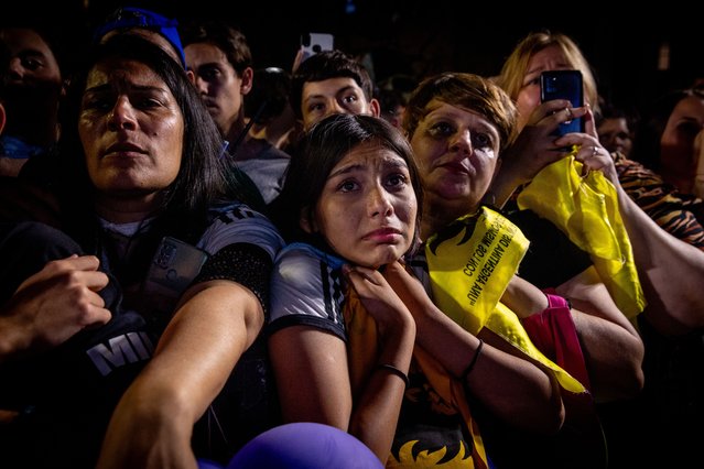Supporters of Presidential candidate of La Libertad Avanza Javier Milei listen while he speaks during his closing rally ahead of Sunday runoff on November 16, 2023 in Cordoba, Argentina. (Photo by Tomas Cuesta/Getty Images)