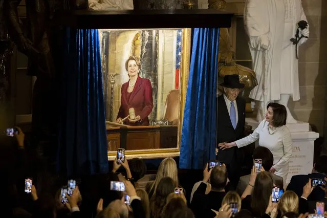 House Speaker Nancy Pelosi (D-CA) unveils her official portrait during his portrait unveiling ceremony on December 14, 2022, in Washington, DC. (Photo by Nathan Posner/Anadolu Agency via Getty Images)
