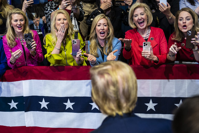 Republican presidential candidate former President Donald Trump greets supporters and signs autographs after speaking at a campaign rally held at the Winthrop Coliseum in Rock Hill, SC on Friday, February 23, 2024. (Photo by Jabin Botsford/The Washington Post)