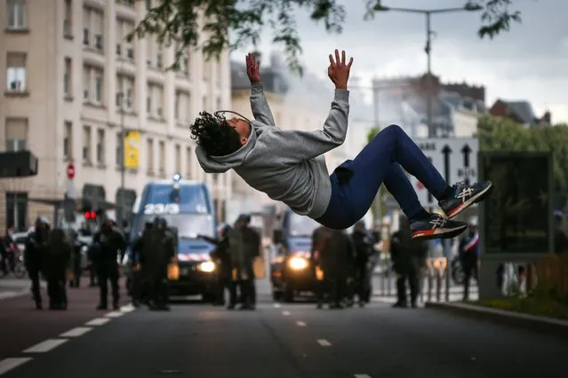 A protester during a protest against police violence and in memory of late US citizen Georges Floyd as and french citizen Adama Traore in Rouen, Normandy, on June 05, 2020. (Photo by Maxime Le Pihif/SIPA Press)