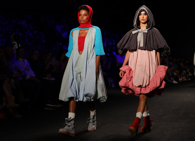Models present creations by Colegiatura Fashion Design School at Colombiamoda during Medellin Fashion Week in Medellin, Colombia, on July 24, 2024. (Photo by Jaime Saldarriaga/AFP Photo)