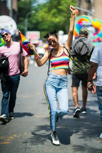 Victoria Justice attends the 2018 New York City Pride March on June 24, 2018 in New York City. (Photo by Gotham/Getty Images)