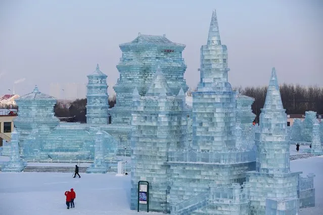 A general view showing large ice sculptures at Harbin Ice and Snow Festival, one day before the opening in Harbin City, China, January 4, 2016. (Photo by Wu Hong/EPA)