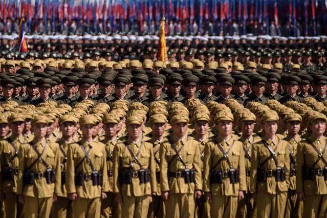 Korean People's Army (KPA) soldiers take part in a mass rally on Kim Il Sung square in Pyongyang on September 9, 2018. (Photo by Ed Jones/AFP Photo)