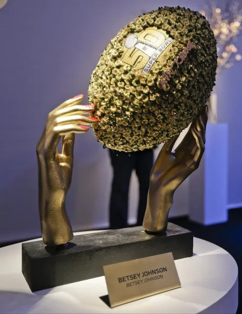 A football designed by Betsey Johnson is shown at the unveiling of the CFDA Footballs, Wednesday, January 20, 2016, at the NFL headquarters in New York. (Photo by Frank Franklin II/AP Photo)