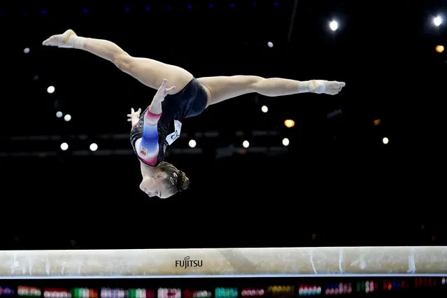 Netherland's Eythora Thorsdottir competes on the beam during Women's Qualifications at the Artistic Gymnastics World Championships in Antwerp, Belgium, Sunday, October 1, 2023. The event will take place until Sunday, Oct. 8. (Photo by Virginia Mayo/AP Photo)