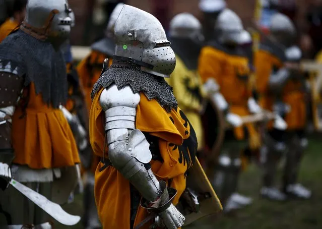 Fighters from Germany take up position before competing in the Medieval Combat World Championship at Malbork Castle, northern Poland, April 30, 2015. (Photo by Kacper Pempel/Reuters)