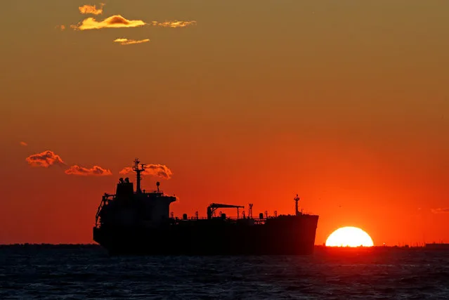 An oil tanker sits anchored off the Fos-Lavera oil hub near Marseille, France, October 15, 2015. (Photo by Jean-Paul Pelissier/Reuters)