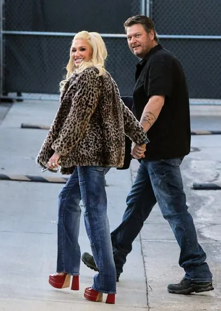 American singer-songwriter Gwen Stefani and husband Blake Shelton are seen arriving at Jimmy Kimmel show on February 14, 2024. (Photo by APEX/The Mega Agency)