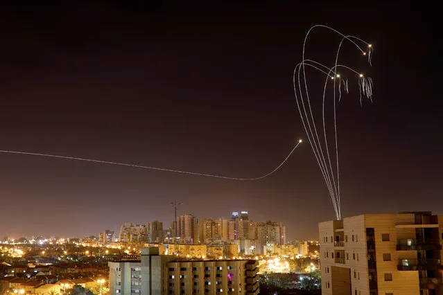 Iron Dome anti-missile system fires interception missiles as rockets are launched from Gaza towards Israel as seen from the city of Ashkelon, Israel on May 5, 2019. (Photo by Amir Cohen/Reuters)