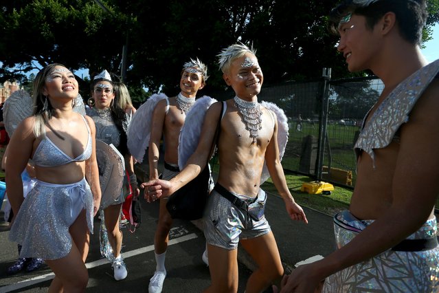 Parade goers arrive for the 44th Sydney Gay and Lesbian Mardi Gras Parade on March 05, 2022 in Sydney, Australia. (Photo by Lisa Maree Williams/Getty Images)