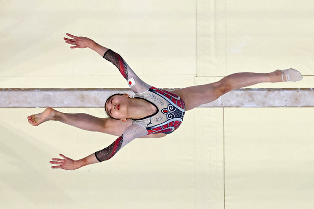 Rina Kishi of Team Japan competes on the balance beam during the Artistic Gymnastics Women's Qualification on day two of the Olympic Games Paris 2024 at Bercy Arena on July 28, 2024 in Paris, France. (Photo by Athit Perawongmetha/Reuters)