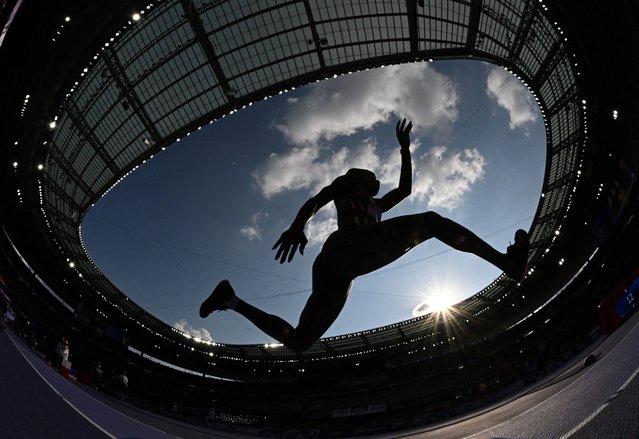 Kimberly Williams of Jamaica in action at the women's triple jump qualification on August 2, 2024. (Photo by Dylan Martinez/Reuters)