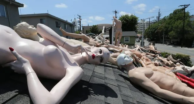 50 mannequins representing the 50 victims of the terror attack in Orlando, Florida, adorn the roof of US artist ChadMichael Morrisette's apartment in West Hollywood, California, USA, 13 June 2016. The public art display, “No One Is Safe”, was created by Morrisette as a dramatic response to denounce the mass killing at a nightclub in Orlando, Florida, where a total of 50 people, including the suspect, were killed and 53 were injured in the early hours of 12 June. The shooter was killed in an exchange of fire with the police after taking hostages at the club. (Photo by Mike Nelson/EPA)