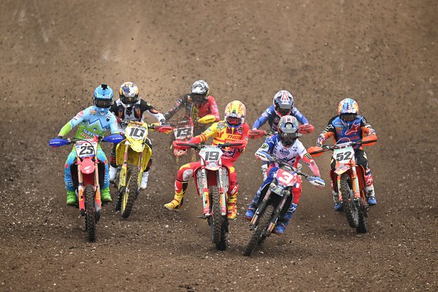 Riders take off from the start line during the 2024 Monster Energy Motocross Of Nations at Matterley Basin on October 06, 2024 in Winchester, England. (Photo by Justin Setterfield/Getty Images)