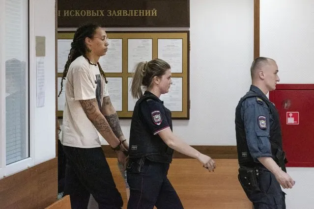 American basketball star Brittney Griner went on trial in a Russian court in Moscow, Russia, on July 1, 2022. (Photo for The Washington Post)