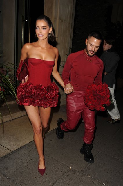 Irish television personality and model Maura Higgins turns heads as she leaves Sheesh in Mayfair on Valentine's Night seen for the first time after splitting from Pete Wicks. The couple, whose romance heated up after Maura starred on ITV's I'm A Celebrity Get Me Out of Here! as Pete competed in Strictly Come Dancing, have recently decided to part ways after a series of rows. (Photo by Click News and Media)