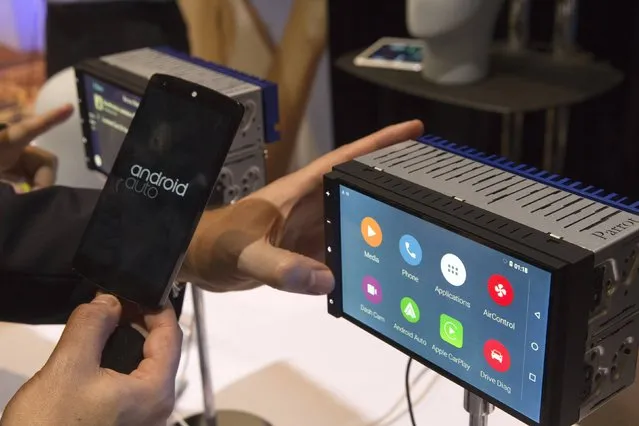 Parrot RNB 6 vehicle infotainment systems are displayed during the 2015 International Consumer Electronics Show (CES) in Las Vegas, Nevada January 4, 2015. The systems are expected to be available this year but the pricing is still undetermined, a representative said. (Photo by Steve Marcus/Reuters)