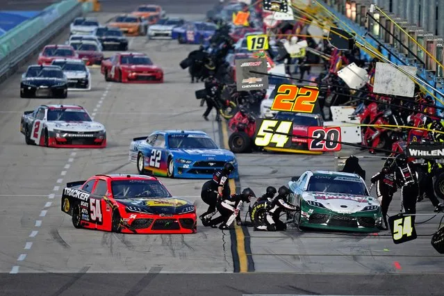 NASCAR Xfinity Series driver Ty Dillon (54) and the field pit under caution in the Contender Boats 250 at Homestead-Miami Speedway in Miami, FL, USA on February 27, 2021. (Photo by Jasen Vinlove/USA TODAY Sports)