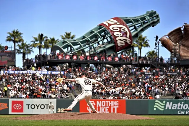 San Francisco Giants starting pitcher Logan Webb throws in the sixth inning of a baseball game against the Colorado Rockies in San Francisco, Sunday, July 9, 2023. (Photo by Eric Risberg/AP Photo)