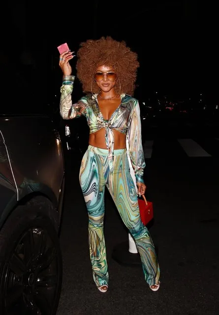 American actress and model Karrueche Tran looks fierce as she channels her inner Foxy Cleopatra at an Austin Powers-themed birthday bash for Ajay Sangha at Petite Taqueria in West Hollywood on June 6, 2021. (Photo by Backgrid USA)