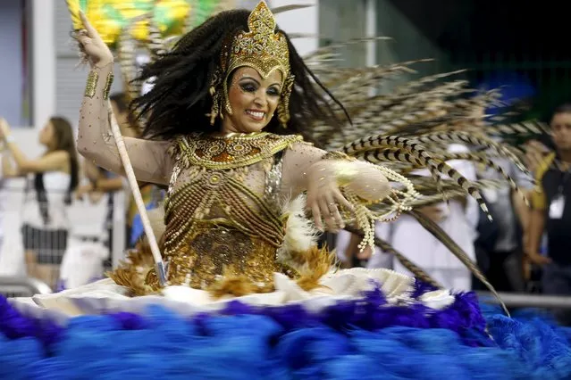 A reveller parades for the Unidos do Peruche samba school during the carnival in Sao Paulo, Brazil, February 6, 2016. (Photo by Paulo Whitaker/Reuters)