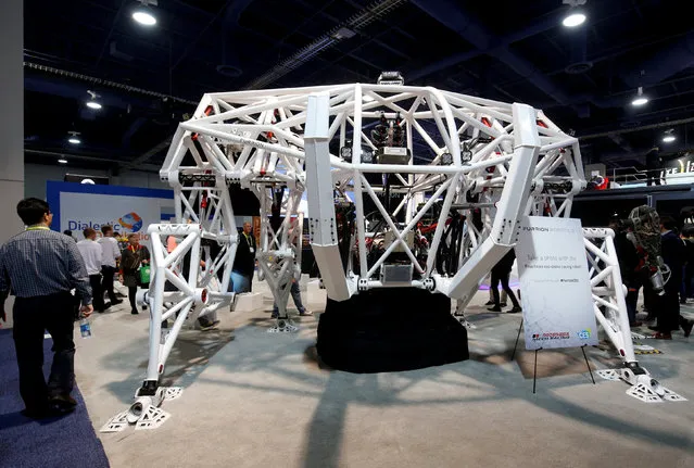 An exobionic mech suit called “Prosthesis” by Canada's Furrion Robotics is displayed during the 2017 CES in Las Vegas, Nevada January 6, 2017. (Photo by Steve Marcus/Reuters)