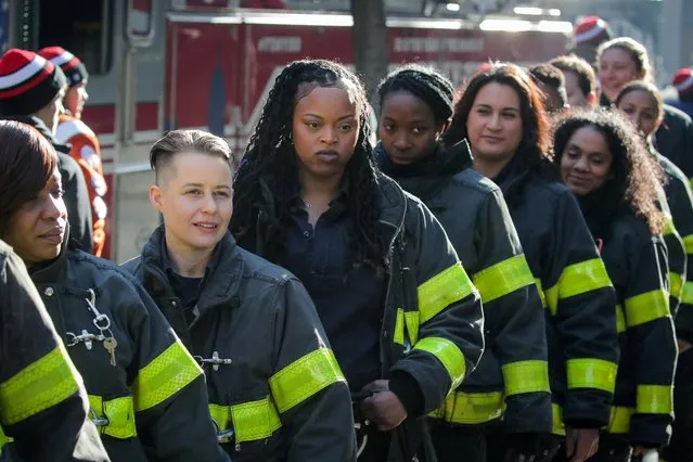 Female members of the New York City Fire Department (FDNY) appear on NBC's “Today” show for International Women's Day, in New York on March 8, 2019. (Photo by Brendan McDermid/Reuters)