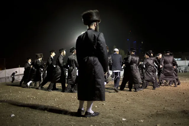 Ultra-Orthodox Jews dance in the men's section during the wedding of the grandson of the Rabbi of the Tzanz Hasidic dynasty community, in Netanya, Israel, Wednesday, March 16, 2016. (Photo by Oded Balilty/AP Photo)