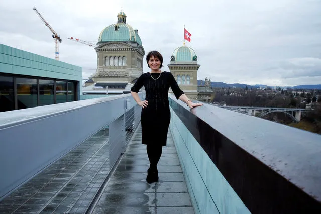 Swiss President and Minister of Environment, Transport, Energy and Communications, Doris Leuthard, 54, poses for a photograph on top of a roof next the Swiss Parliament in Bern, Switzerland February 24, 2017. Leuthard said she still sees gender inequality occur in the workplace. “Salaries. The differences between wages of men and women can be up to 20 percent.  It happens to many women. Transparency helps, discussions about salaries are important. In upper management and leading positions in politics we still seem to be the minority. I encourage women to work on their career”. (Photo by Ruben Sprich/Reuters)