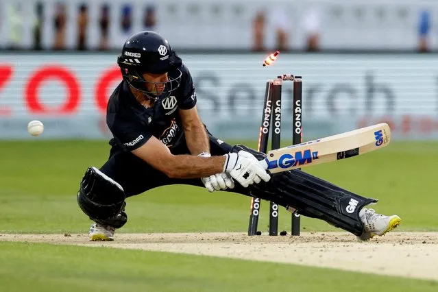 Wayne Madsen of Manchester Originals is bowled by Sam Cook of Trent Rockets during the Hundred Final match between Trent Rockets and Manchester Originals at Lord's Cricket Ground on September 03, 2022 in London, England. (Photo by John Sibley/Action Images via Reuters)