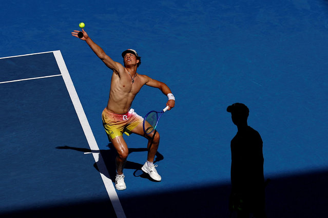 The US tennis player Ben Shelton during a practice session before the Australian Open in Melbourne, Australia on January 10, 2025. (Photo by Tingshu Wang/Reuters)